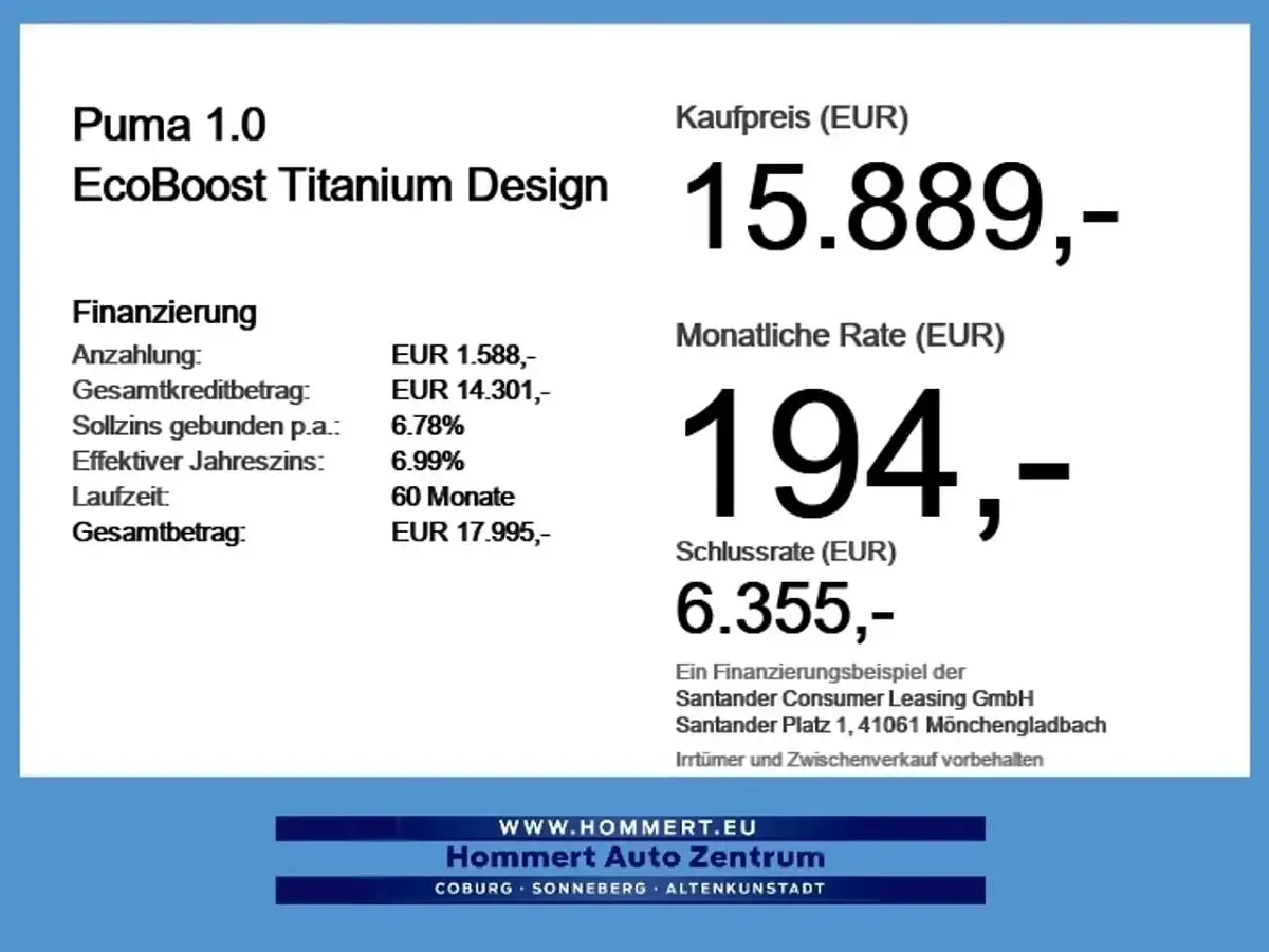 Gebraucht Ford Puma Titanium 125 PS (91 kW) 2022 Obsidianschwarz metallic SUV