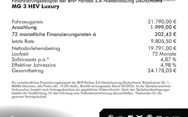 Neu MG MG3 Luxury 195 PS (143 kW) 2026 Weiß Kleinwagen