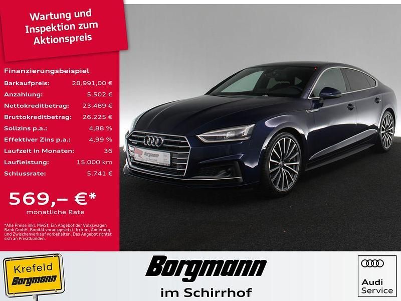 Blau / navarrablau Gebraucht 2019 Audi A5 Sportback Sport Kleinwagen | 28.991 € (Etwas zu teuer) - Bild 1/2