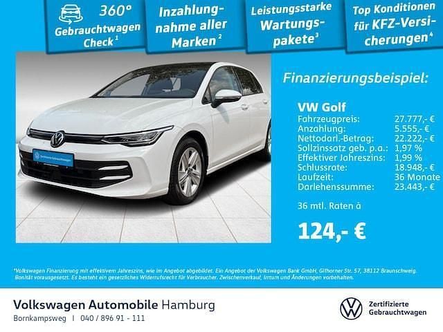 0q pure white Gebraucht 2024 VW Golf VIII Life Limousine | 27.777 € (Fairer Preis) - Bild 1/3