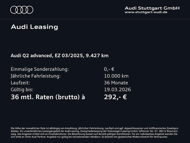 Gebraucht Audi Q2 Advanced Plus 150 PS (110 kW) 2025 Tausilber metallic SUV