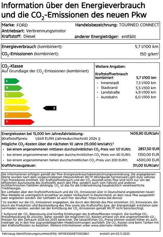 Silber Neu 2025 Ford Grand Tourneo Connect Titanium Van / Kleinbus | 41.850 € (Etwas zu teuer) - Bild 1/2