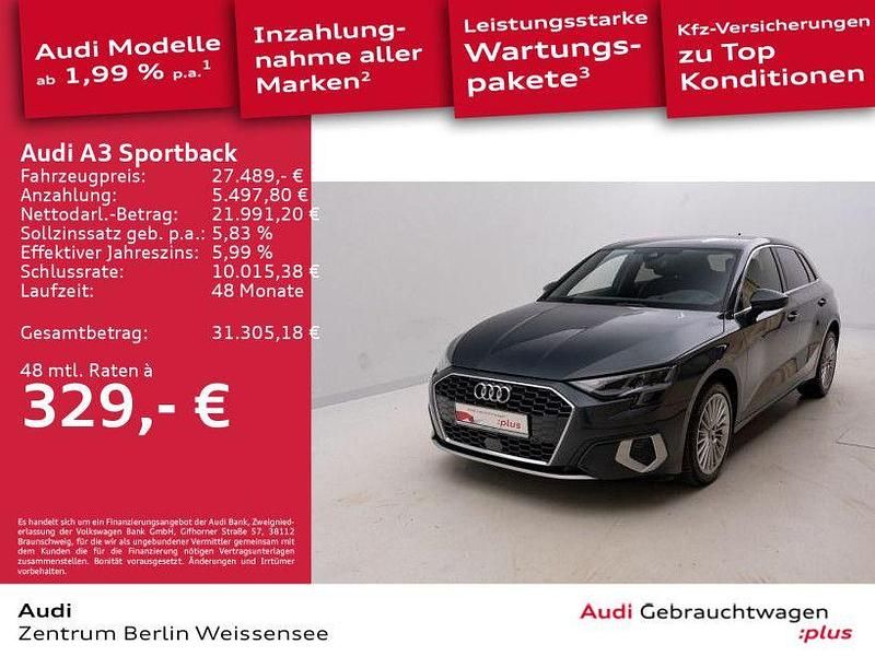 Grau Gebraucht 2023 Audi A3 Sportback Advanced Limousine | 27.489 € (Fairer Preis) - Bild 1/4