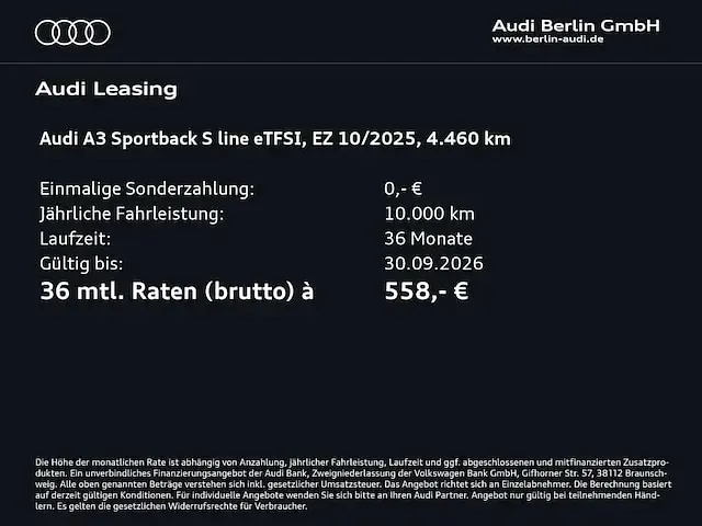 Gebraucht Audi A3 Sportback e-tron S-Line 272 PS (200 kW) 2025 Mythosschwarz metallic Kleinwagen