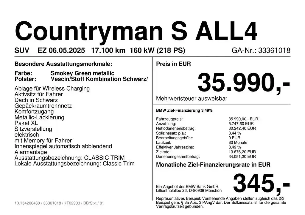 Gebraucht Mini Countryman Classic 218 PS (160 kW) 2025 Grün SUV