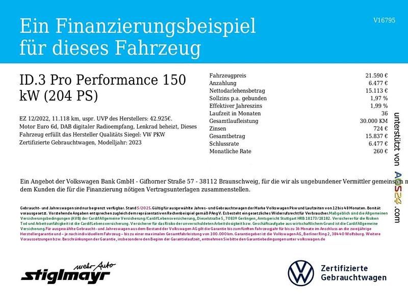 Gebraucht VW ID.3 Pro Performance 150 kW (204 PS) 2022 Gletscherweiß Kleinwagen