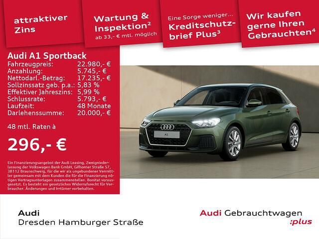 Gebraucht Audi A1 Sportback Advanced Plus 95 PS (69 kW) 2024 Distriktgrün metallic mythosschwarz metallic Kleinwagen