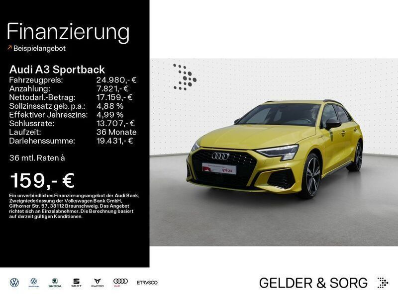 Gelb Gebraucht 2021 Audi A3 Sportback e-tron S-Line Limousine | 24.980 € (Fairer Preis) - Bild 1/4