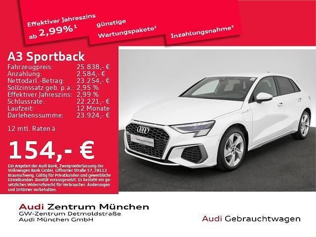 Ibisweiß Gebraucht 2022 Audi A3 Sportback e-tron S-Line Limousine | 33.949 € (Teuer) - Bild 1/2