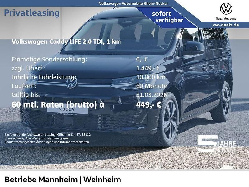 Neu VW Caddy Life 122 PS (89 kW) 2026 Schwarz Van / Kleinbus