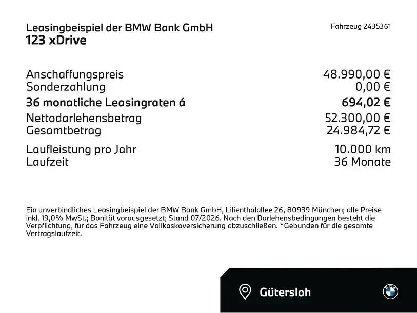 Neu BMW 123 Comfort Edition 218 PS (160 kW) 2026 Thundernight (violett) Kleinwagen