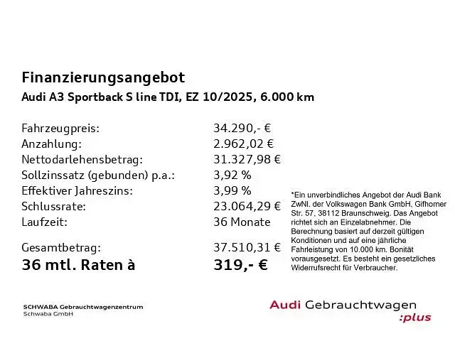 Gebraucht Audi A3 S-Line 150 PS (110 kW) 2025 Pythongelb metallic Limousine