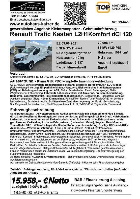 Gebraucht Renault Trafic Komfort 120 PS (88 kW) 2021 Mineralweiß Van / Kleinbus
