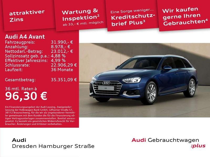 Navarrablau metallic Gebraucht 2024 Audi A4 Advanced Plus Kombi | 44.890 € - Bild 1/3