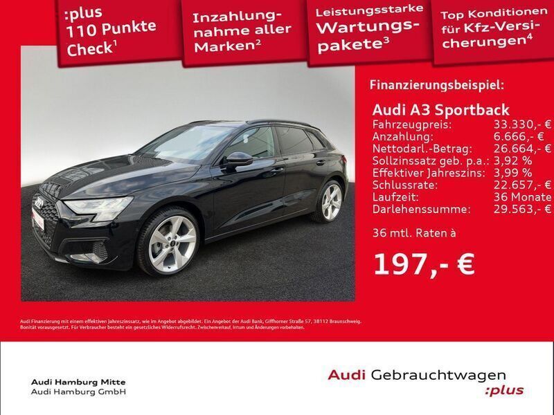 Schwarz Gebraucht 2024 Audi A3 Sportback Advanced Kleinwagen | 34.130 € (Fairer Preis) - Bild 1/3
