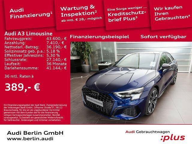 Navarrablau metallic Gebraucht 2024 Audi A3 S-Line Limousine | 43.600 € - Bild 1/2