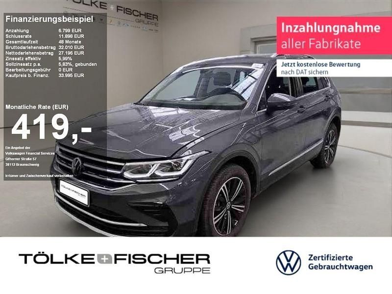 Delfingrau (metallic) Gebraucht 2022 VW Tiguan Elegance SUV | 33.995 € (Teuer) - Bild 1/2