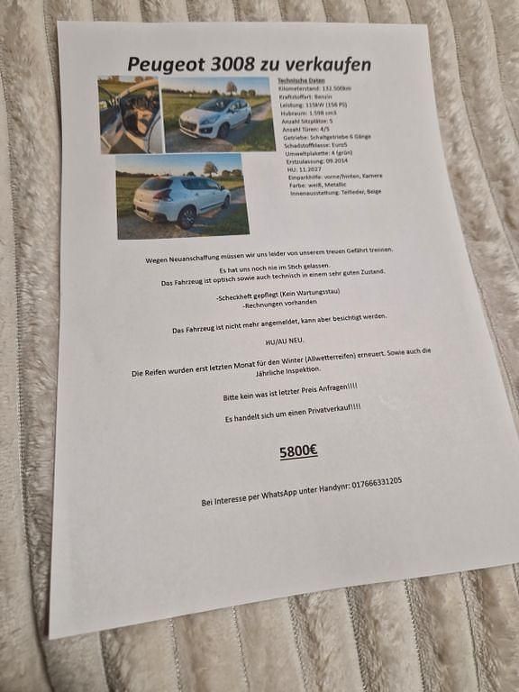 Weiß Gebraucht 2014 Peugeot 3008 Limousine | 5.800 € (Fairer Preis) - Bild 1/1