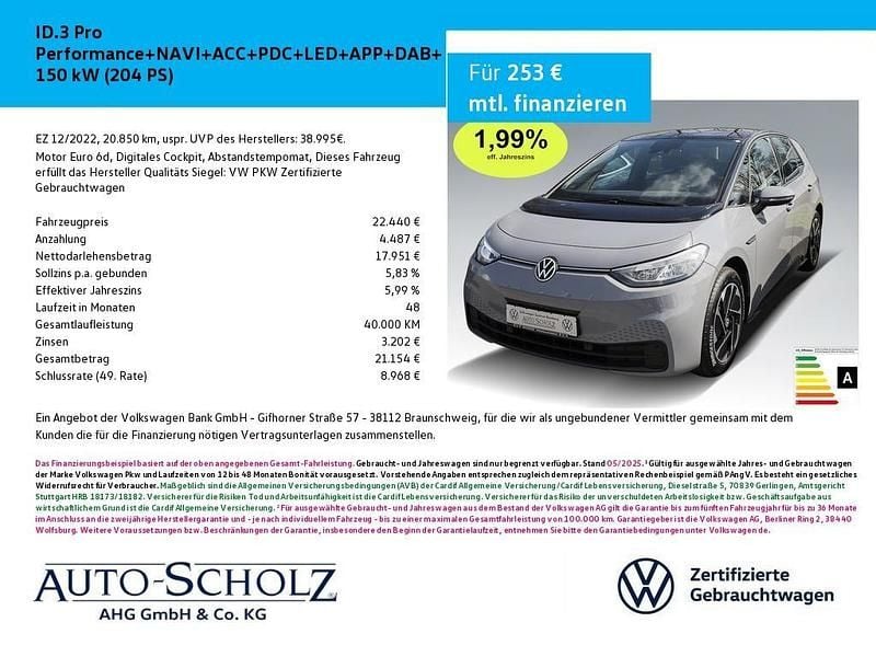 Gebraucht VW ID.3 Pro Performance 150 kW (204 PS) 2022 Grau Kleinwagen