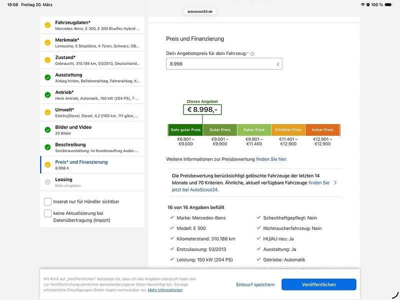 Gebraucht Mercedes E300 204 PS (150 kW) 2013 Obsidianschwarz  metalliclack Limousine