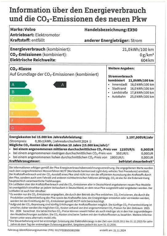 Neu Volvo EX90 Performance 380 kW (517 PS) 2026 Grau SUV