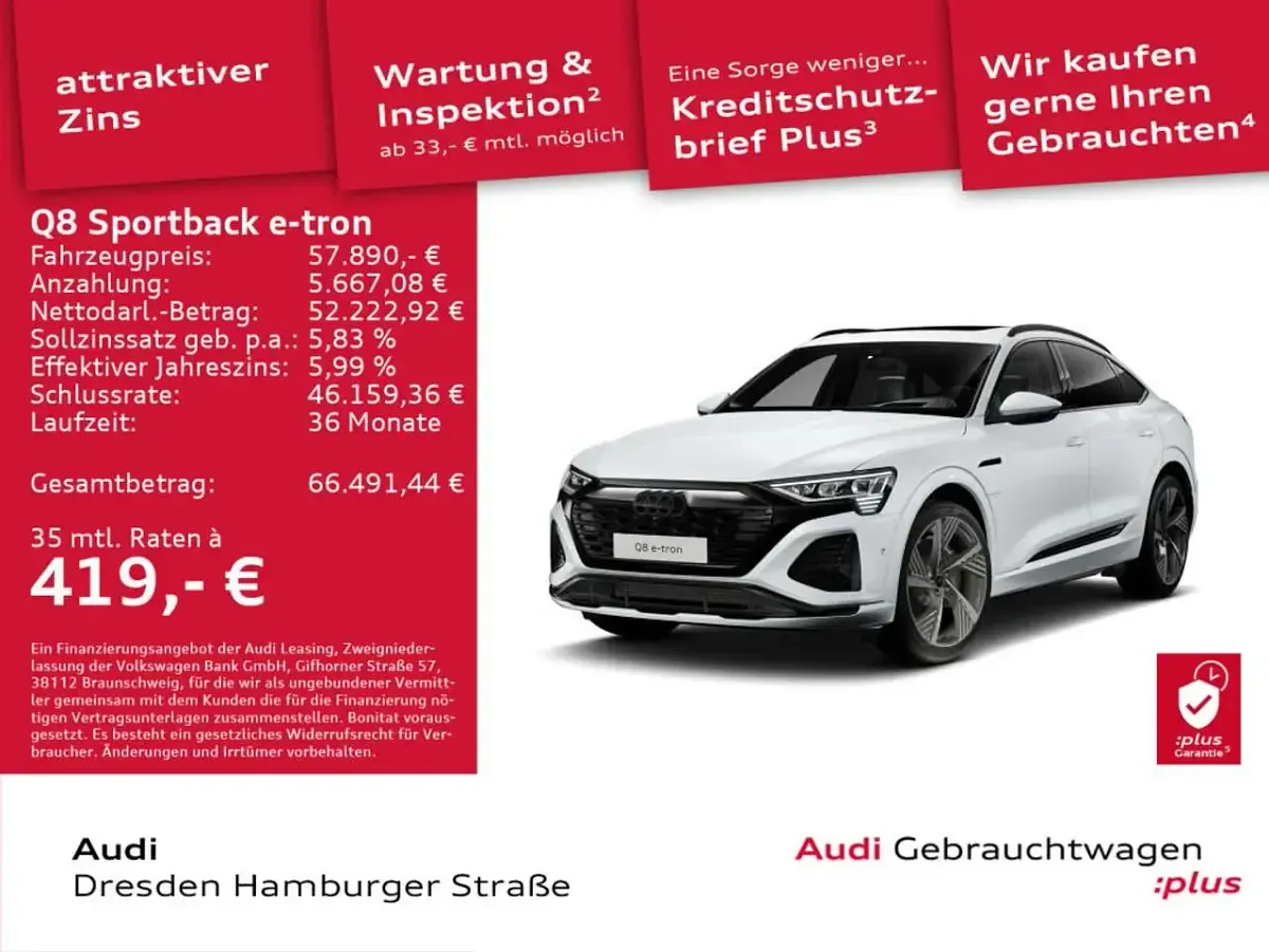 Gebraucht Audi Q8 e-tron S-Line 300 kW (408 PS) 2023 Gletscherweiß metallic SUV