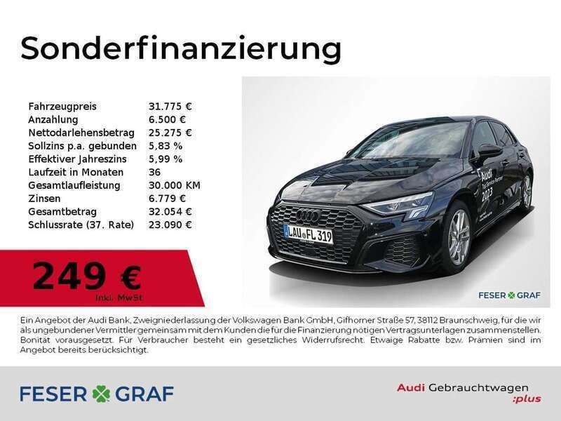 Mythosschwarz metallic Gebraucht 2023 Audi A3 S-Line Limousine | 31.775 € (Fairer Preis) - Bild 1/2