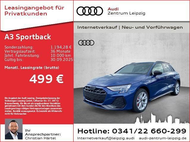 Ascariblau metallic Gebraucht 2025 Audi A3 Sportback e-tron S-Line Limousine | 44.640 € - Bild 1/3