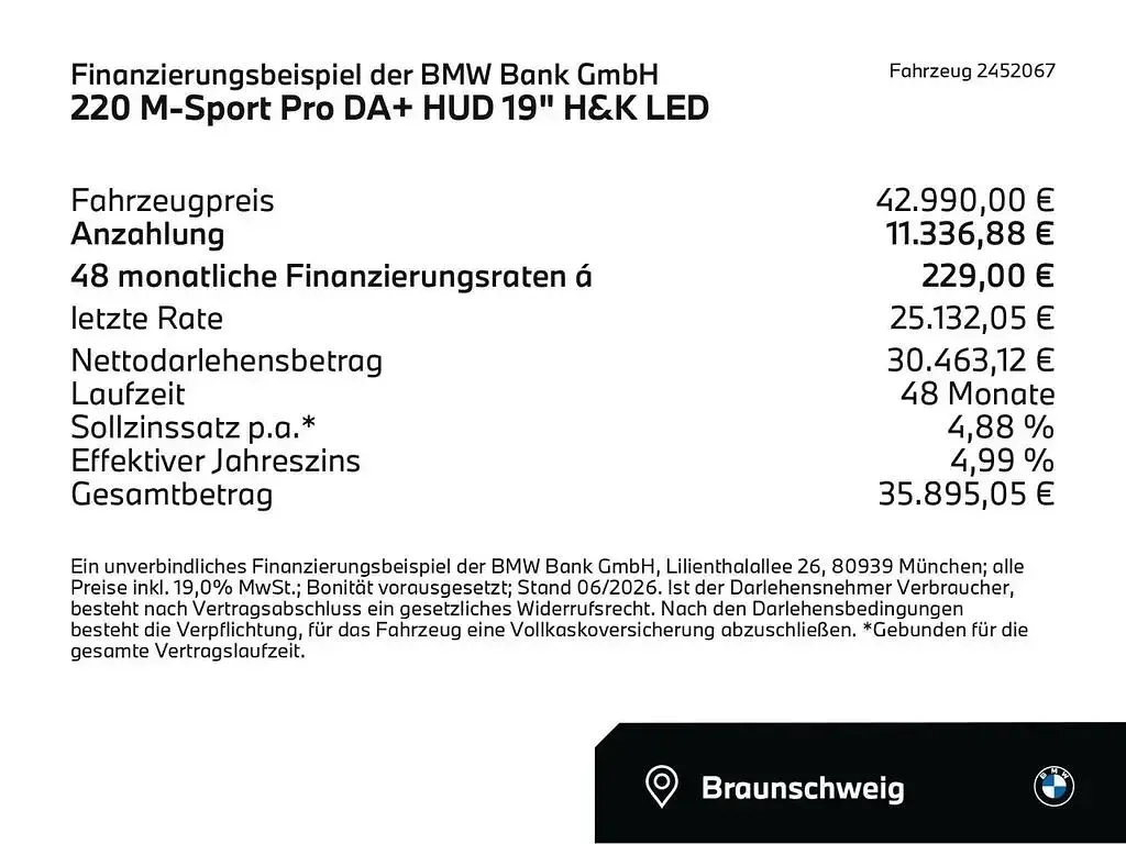 Gebraucht BMW 220 Comfort Edition 170 PS (125 kW) 2026 Black sapphire (schwarz) Coupé