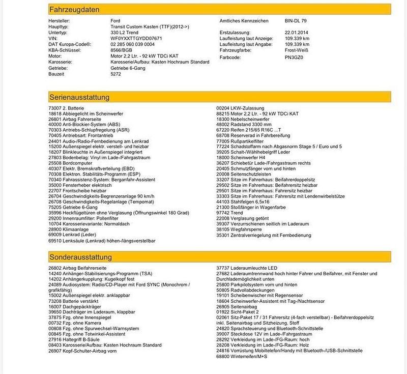 Usata Ford Transit Custom 125 CV (91 kW) 2014 Bianco Berlina