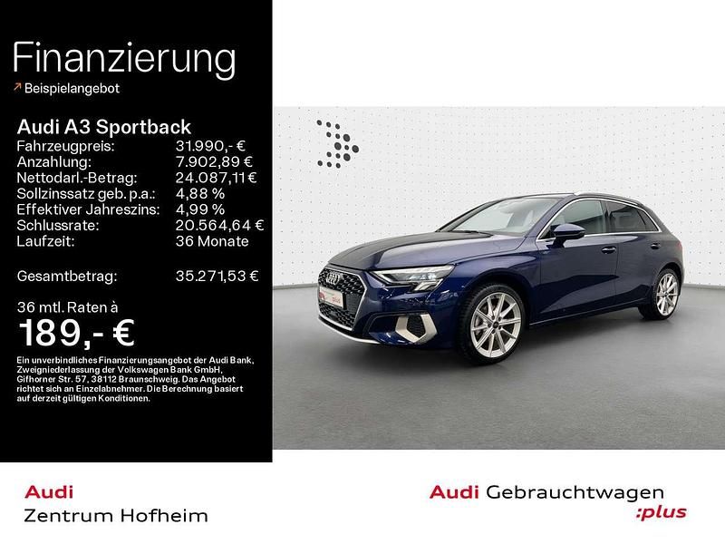 Navarrablau metallic Gebraucht 2024 Audi A3 Advanced Plus Limousine | 31.990 € (Fairer Preis) - Bild 1/4