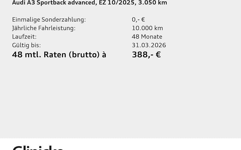 Gebraucht Audi A3 Advanced 116 PS (85 kW) 2025 Mythosschwarz metallic Limousine