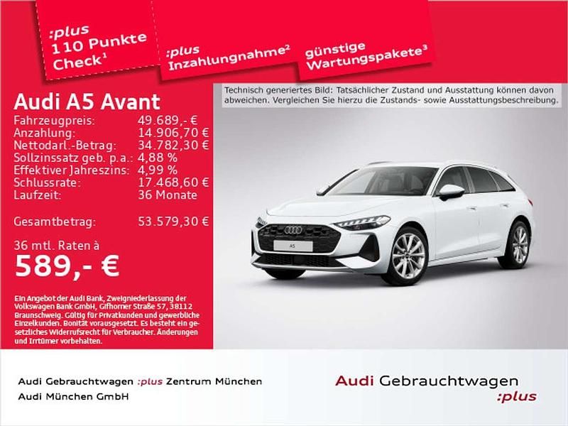 Gletscherweiß metallic Gebraucht 2025 Audi A5 Kombi | 49.689 € (Superpreis) - Bild 1/2