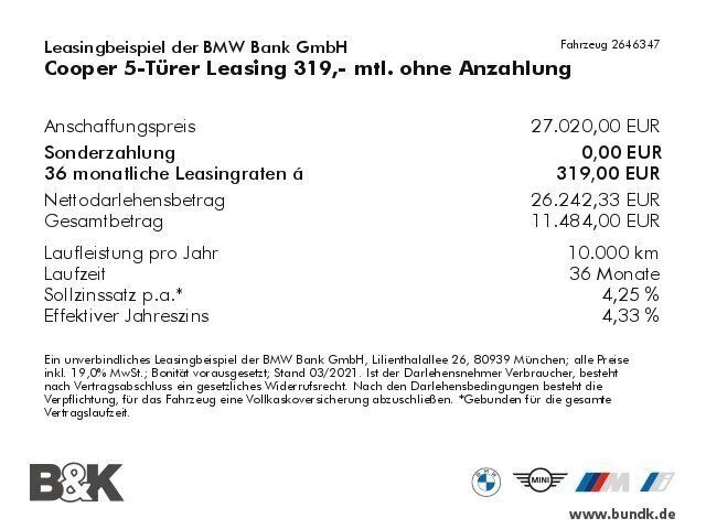 Gebraucht Mini Cooper 136 PS (100 kW) 2021 Grau metallic Kleinwagen