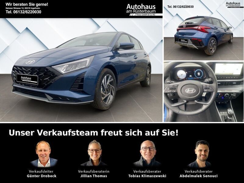 Blue metallic Gebraucht 2024 Hyundai i20 Trend Kleinwagen | 21.880 € (Etwas zu teuer) - Bild 1/4