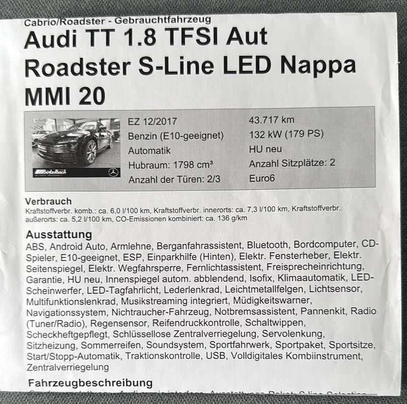 Gebraucht 2017 Audi TT Roadster Cabrio | 27.500 € (Etwas zu teuer) - Bild 1/4