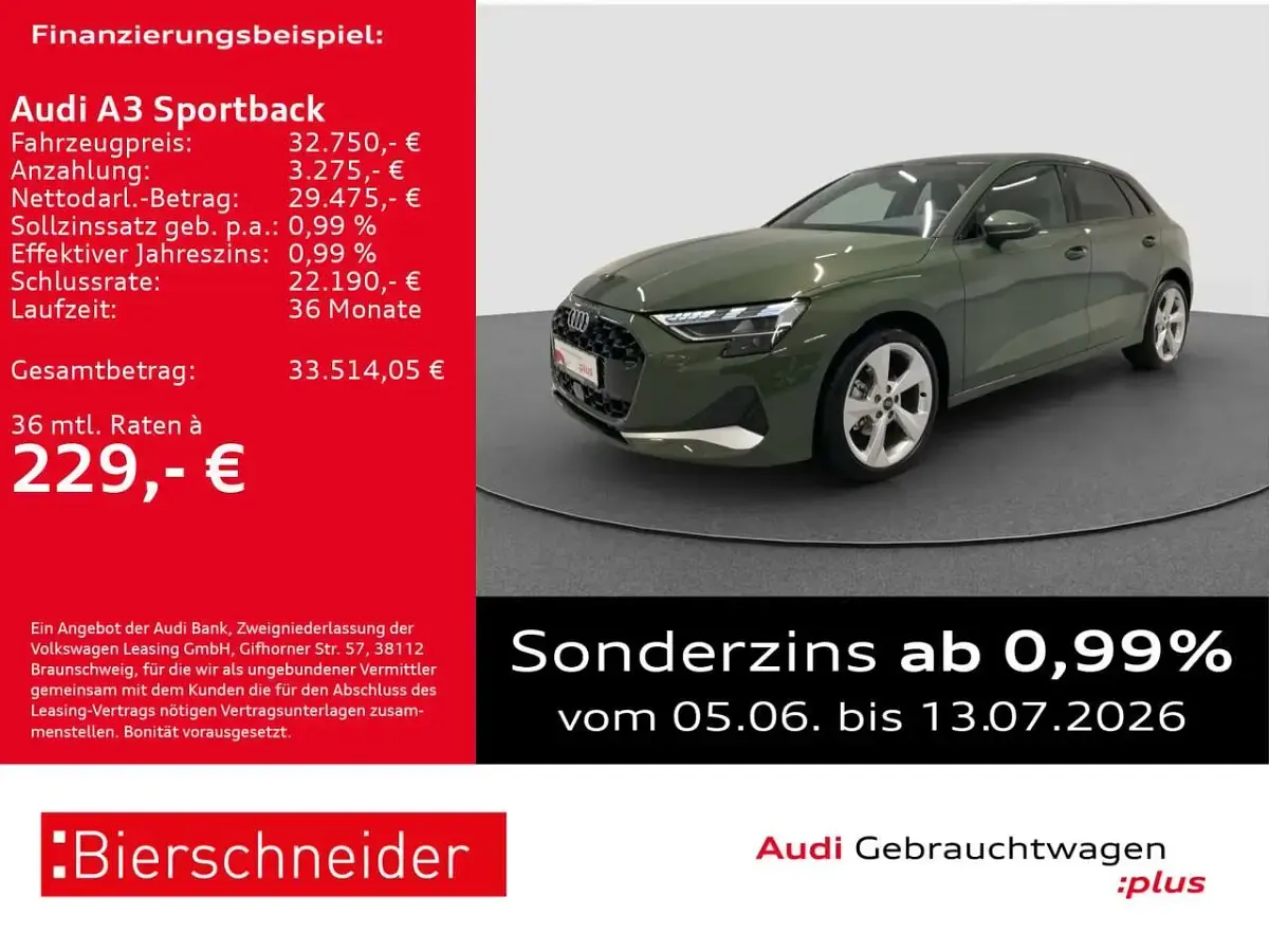 Gebraucht Audi A3 Advanced 116 PS (85 kW) 2025 Distriktgrün metallic Limousine