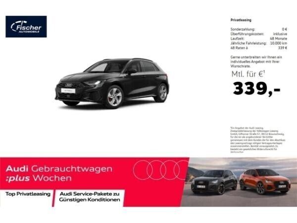 Schwarz (mythosschwarz metallic) Gebraucht 2024 Audi A3 Sportback e-tron S-Line Limousine | 38.980 € - Bild 1/4