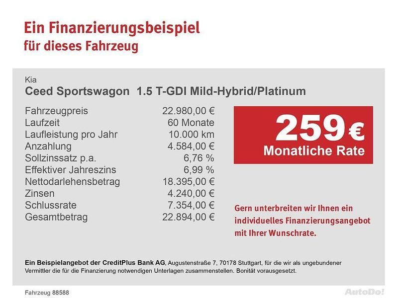 Weiß Gebraucht 2021 Kia Ceed Sportswagon Platinum Kombi | 22.980 € (Teuer) - Bild 1/1