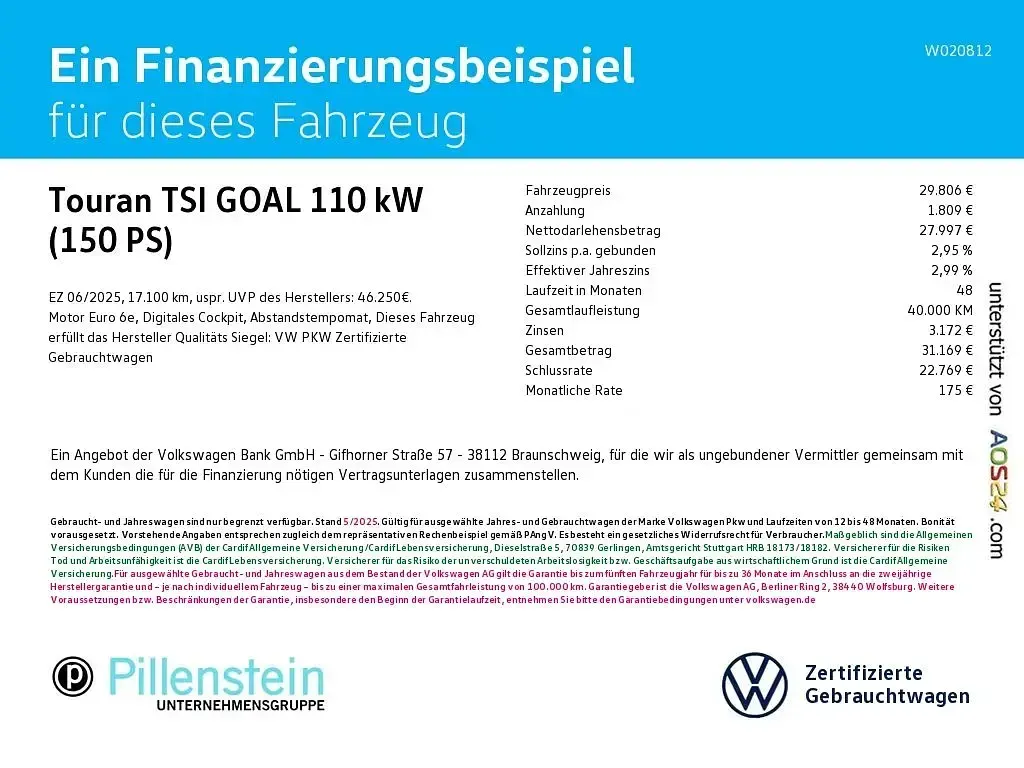 Gebraucht VW Touran Goal 150 PS (110 kW) 2025 Weiß Van / Kleinbus