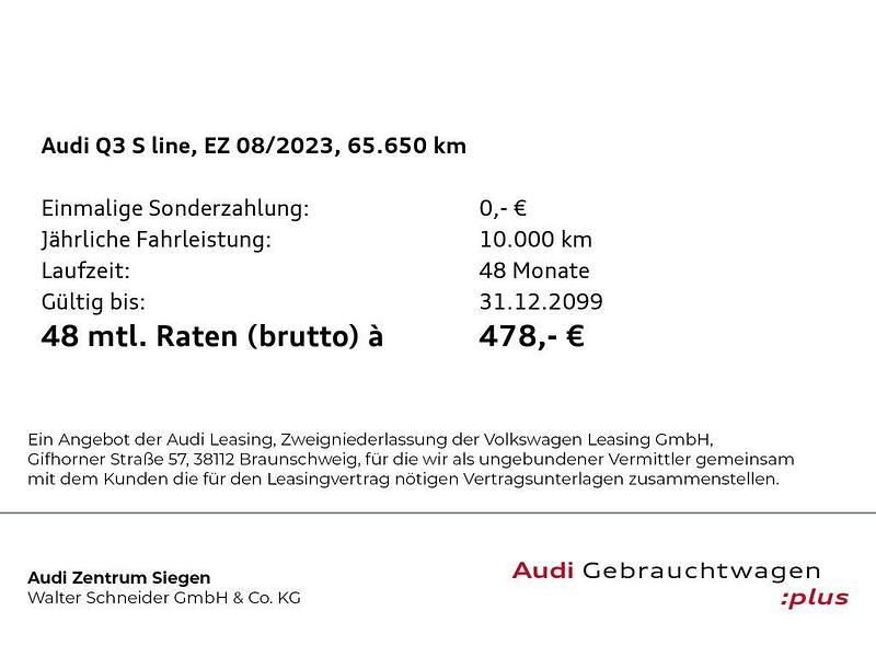 Gebraucht Audi Q3 S-Line 150 PS (110 kW) 2023 Mythosschwarz metallic SUV