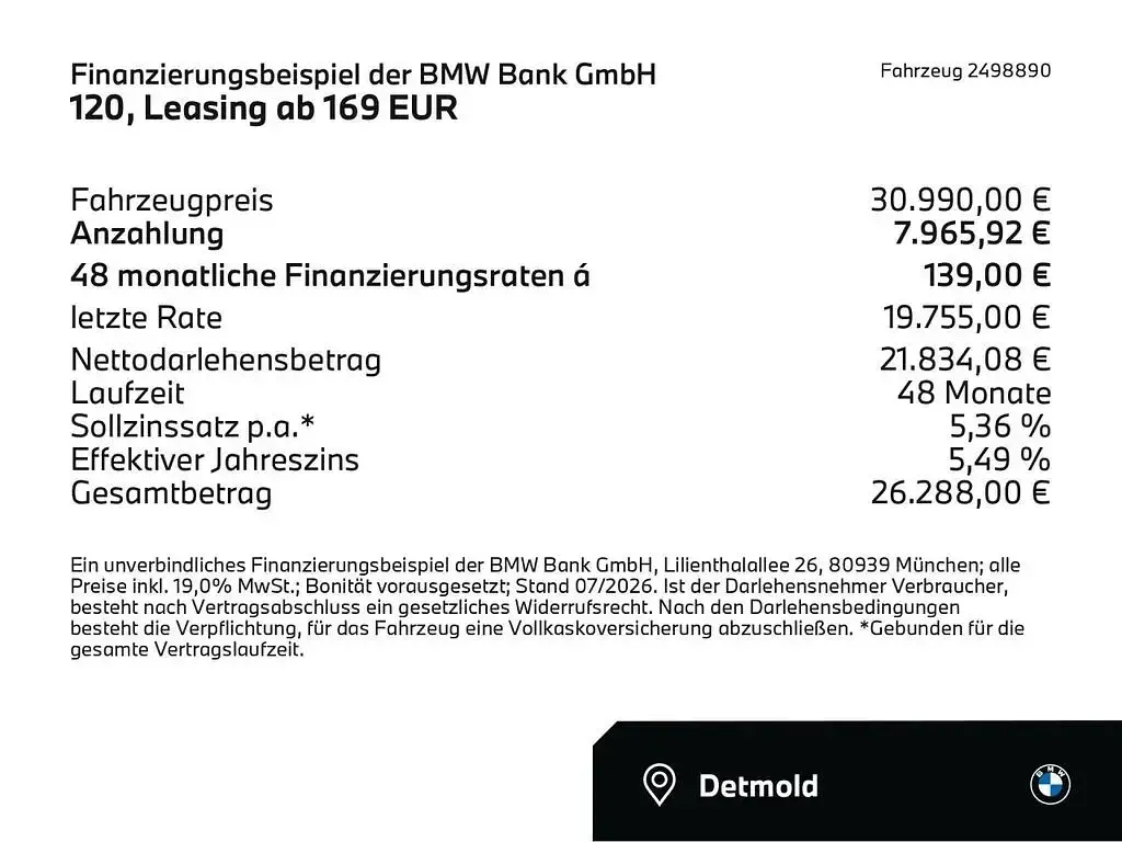 Neu BMW 120 Comfort Edition 170 PS (125 kW) 2026 Schwarz (schwarz) Kleinwagen