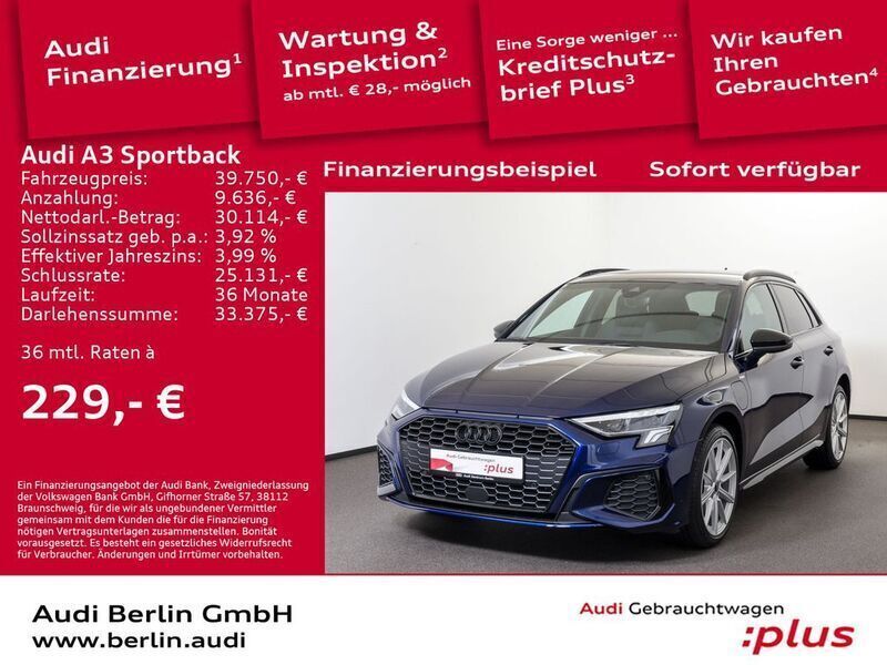 Navarrablau metallic Gebraucht 2024 Audi A3 Sportback e-tron S-Line Kleinwagen | 40.400 € - Bild 1/3