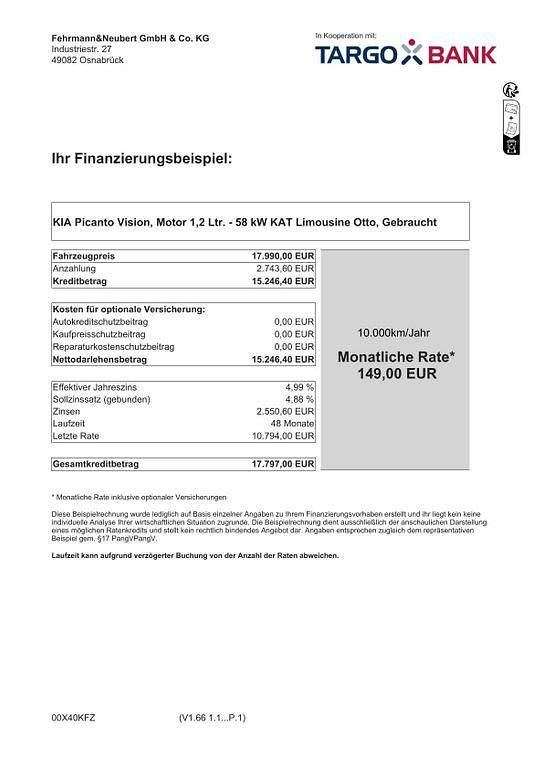 Neu Kia Picanto Vision 79 PS (58 kW) 2025 Auroraschwarz Kleinwagen