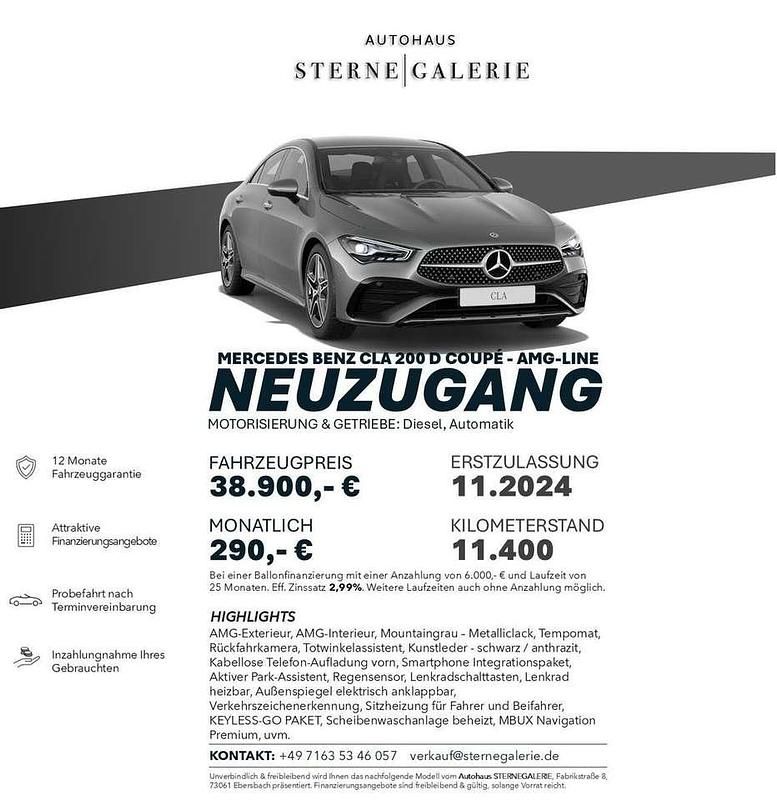 Mountaingrau met. Gebraucht 2024 Mercedes CLA200 AMG line Coupé | 38.900 € (Etwas zu teuer) - Bild 1/1