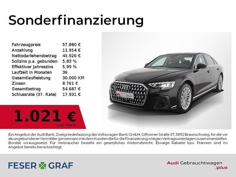 Brillantschwarz Gebraucht 2023 Audi A8 Ambiente Limousine | 57.880 € (Superpreis) - Bild 1/4