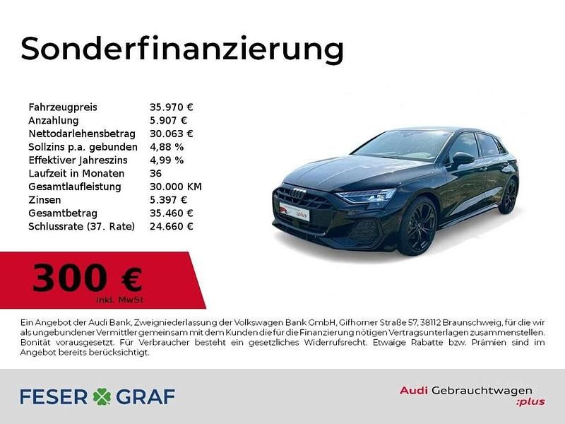 Mythosschwarz metallic Gebraucht 2024 Audi A3 S-Line Limousine | 35.970 € (Teuer) - Bild 1/4