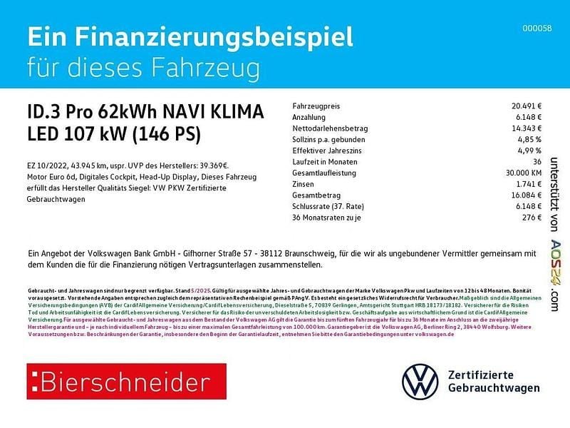 Grau Gebraucht 2022 VW ID.3 Pro Kleinwagen | 20.491 € (Guter Preis) - Bild 1/4