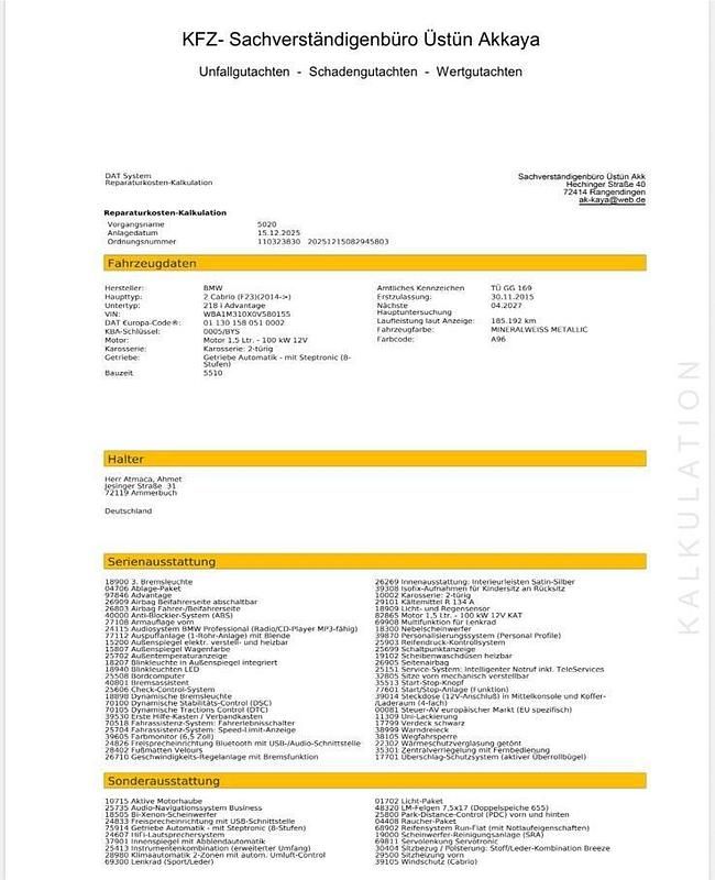 Gebraucht BMW 218 Advantage 136 PS (100 kW) 2015 Weiß Cabrio