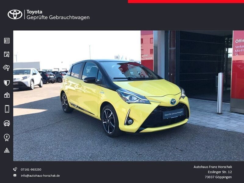 Energy yellow / mysticschwarz mica Gebraucht 2017 Toyota Yaris Hybrid Basis Limousine | 11.890 € (Fairer Preis) - Bild 1/4